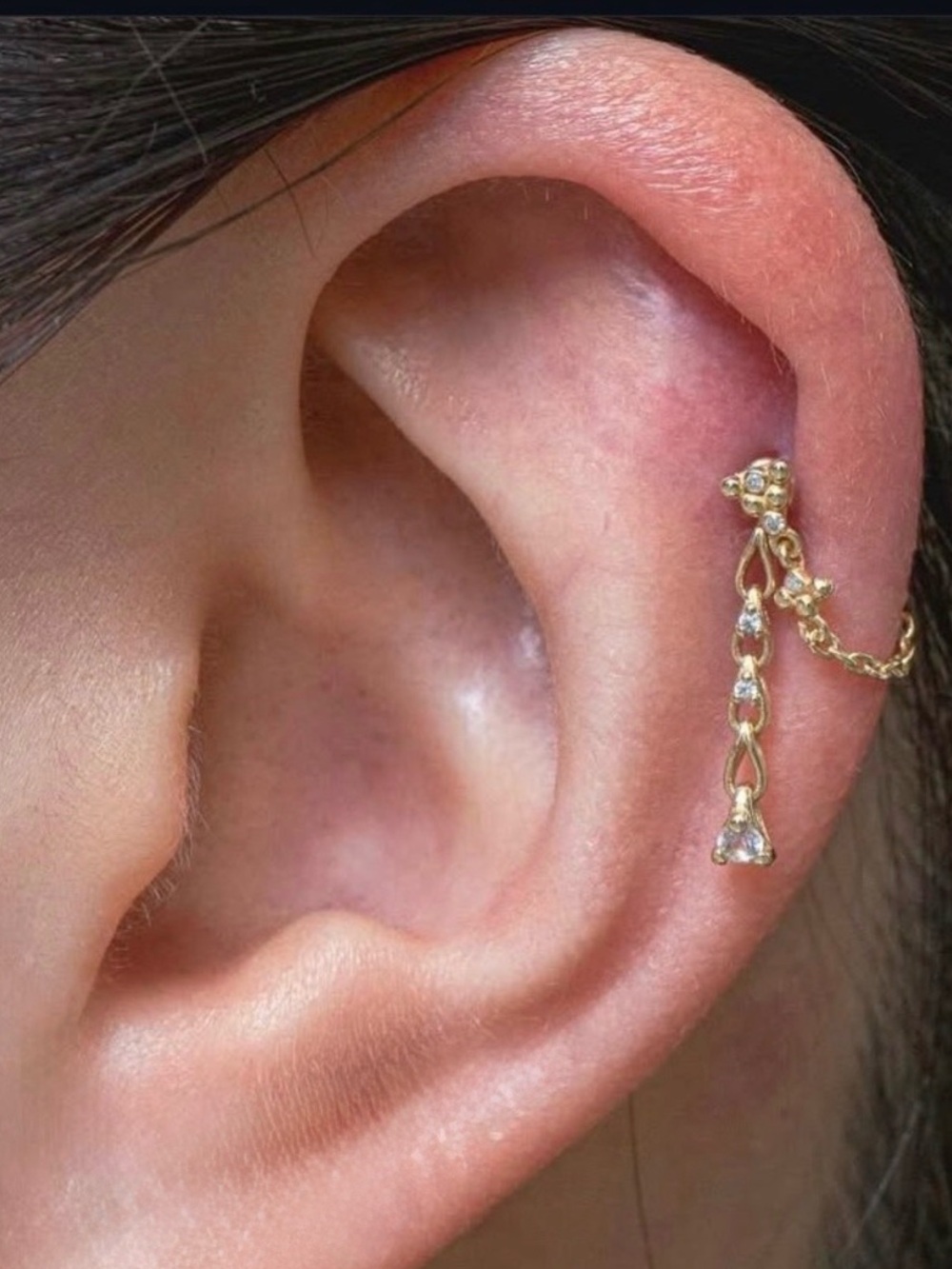 Clever by Pupil Hall 14k YG Interlocked Chain with White Sapphires Charm